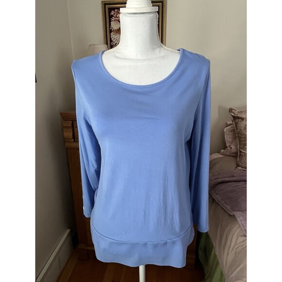 Chico's Women's Tunic Size 1 Blue Round Neck Stretch 3/4 Roll Up Sleeve Top - Picture 6 of 7